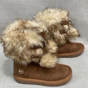 Michael Kors Alyona Faux Fur Brown Chestnut Snow Boots Girls Size 9C